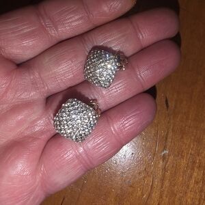 Vintage Gold Tone Rhinestone Clip-On Earrings Iced Out Bling Brand Unknown